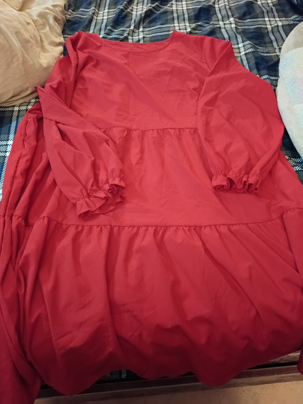 SHEIN Red Long Sleeve Tiered Women's Dress